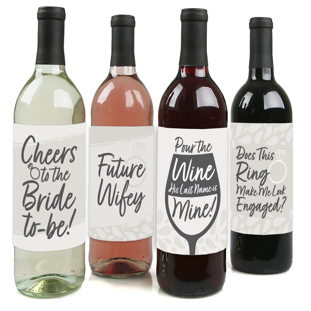 Big Dot of Happiness Champagne Elegantly Simple - Wedding or Bridal Shower Guest Party Favors Decorations - Wine Bottle Label Stickers - Set of 4